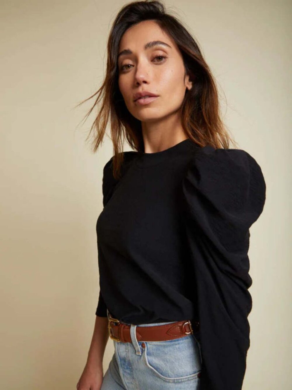 Nation Ltd Black Puff-Sleeve Long Sleeve Zeta Tee Top Size S